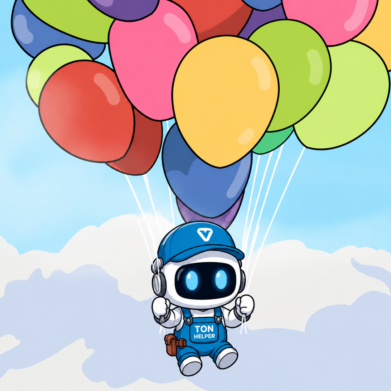 Edy floating with balloons